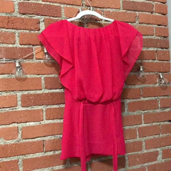 Hot Pink BCBGMaxAzria Blouse with tie - Picture 2 of 3